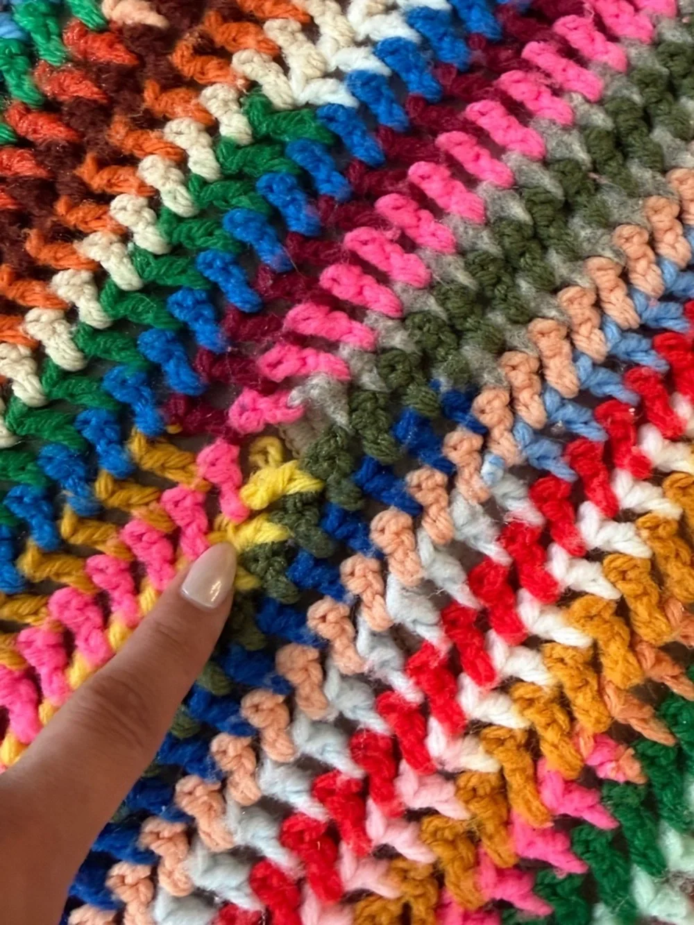 Handmade Crochet Blanket Multicolor Striped Throw Fringe Boho Colorful 40x64